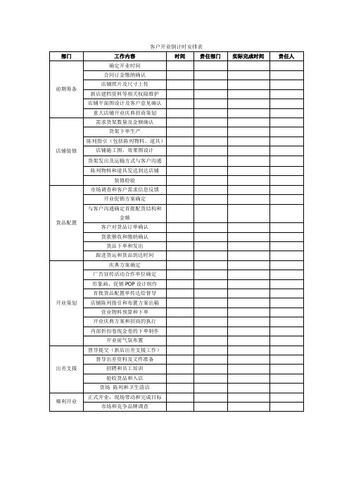 客户开业倒计时安排表