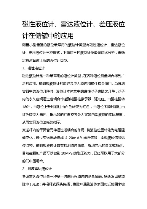 磁性液位计、雷达液位计、差压液位计在储罐中的应用