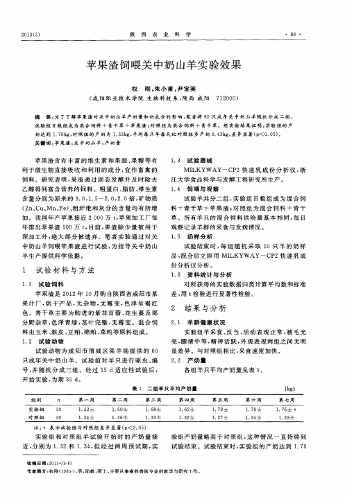 苹果渣饲喂关中奶山羊实验效果