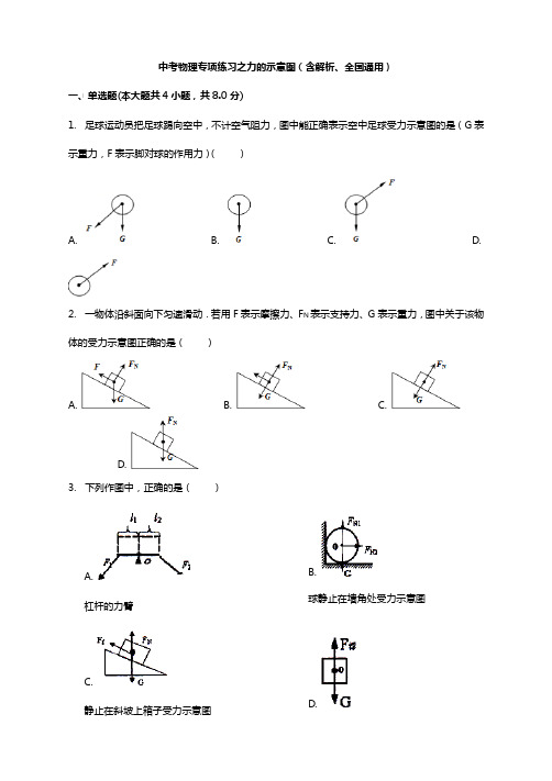 2018年中考物理专项练习 力的示意图(含解析、全国通用)