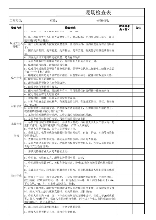 施工现场安全检查表-通用模版