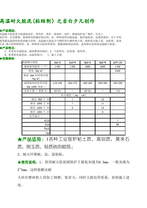 高温粘结剂(高温耐火胶泥)