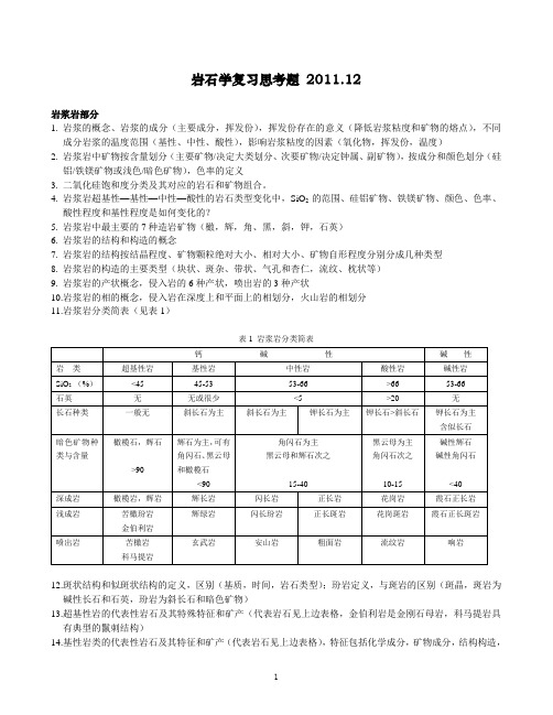 考研岩石学复习思考题2011