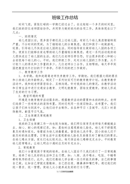 豆豆一班-班级工作总结
