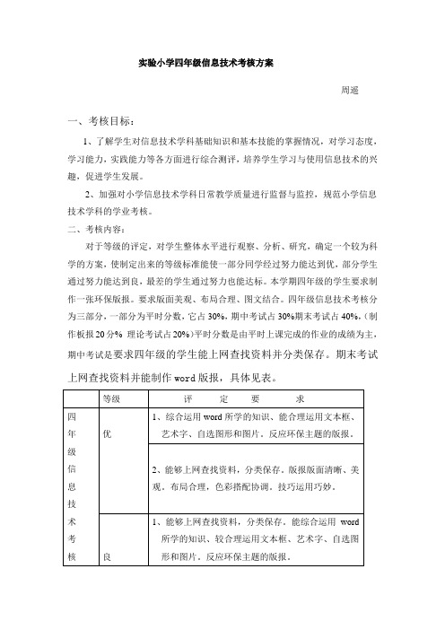 四年级考核方案