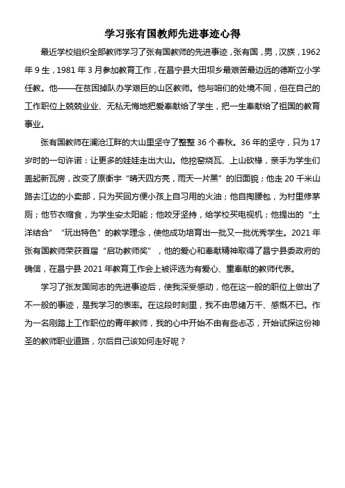 学习张友国教师先进事迹心得