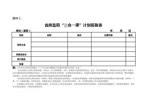 省质监局“三会一课”计划报备表