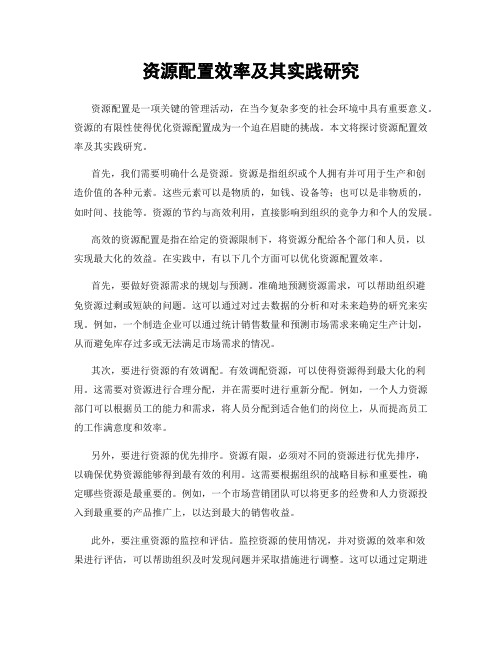 资源配置效率及其实践研究