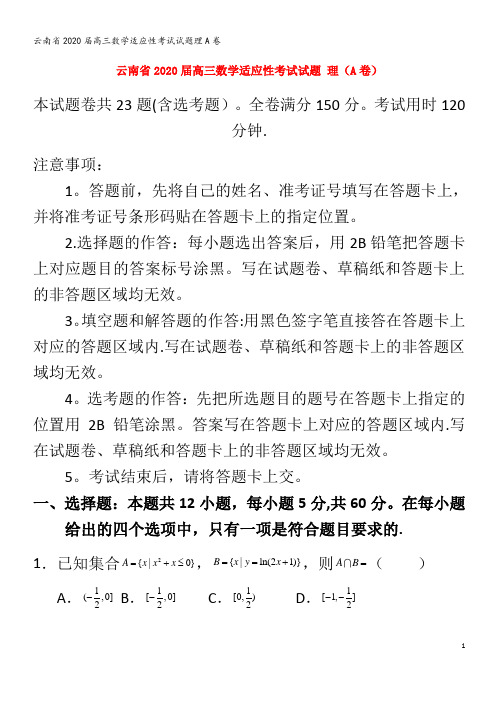 2020届高三数学适应性考试试题理A卷