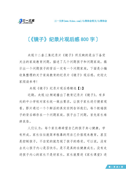 【心得体会】《镜子》纪录片观后感800字