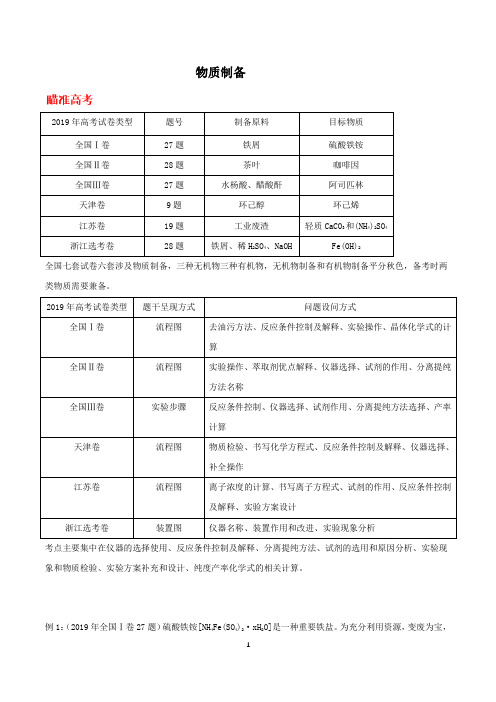 冲刺2020高考化学实验特训专题：物质制备(附答案及解析)