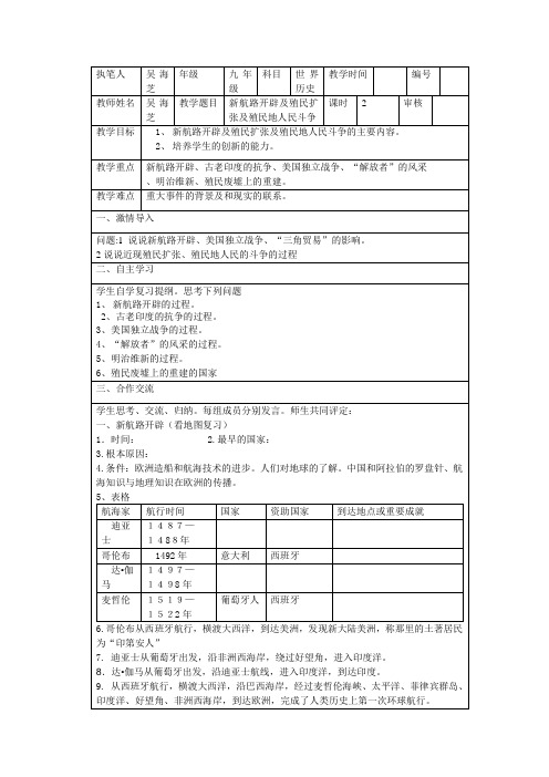 新航路开辟及殖民扩张及殖民地人民斗争