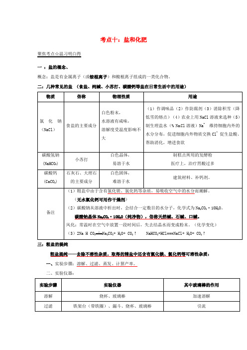 中考化学考点总动员系列专题10盐和化肥含答案