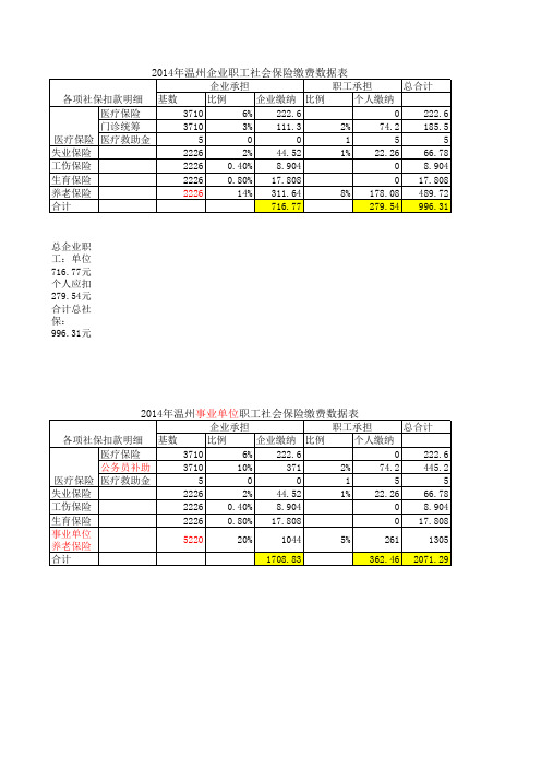 社保明细表(2014) 企业与事业社保明细表(个人及企业部分)