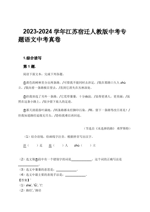 2023-2024学年江苏宿迁人教版中考专题语文中考真卷习题及解析