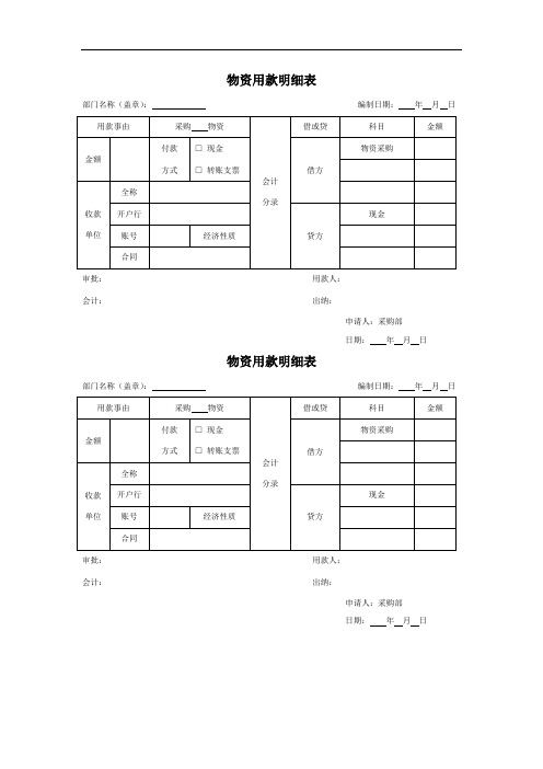 物资用款明细表