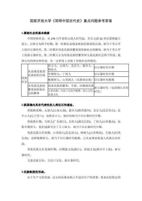 国家开放大学《简明中国古代史》重点问题参考答案