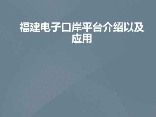 福建电子口岸平台介绍以及应用