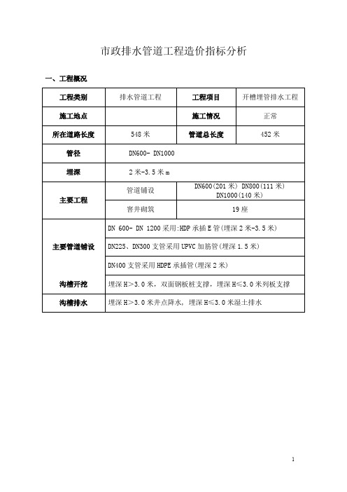 市政排水管道工程造价指标分析