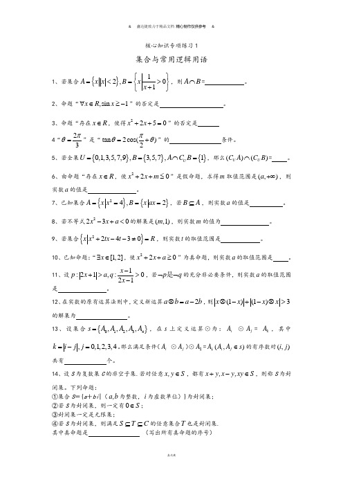 苏教版高中数学必修一核心知识专项练习1集合、简易逻辑.docx