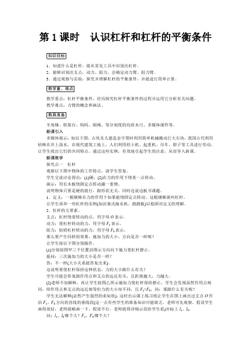 2022年物理精品教案《认识杠杆和杠杆的平衡条件》公开课教案