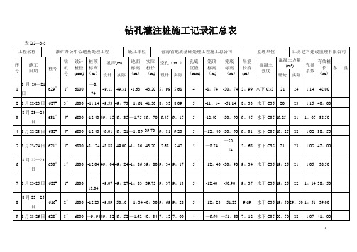 钻孔灌注桩施工记录汇总表