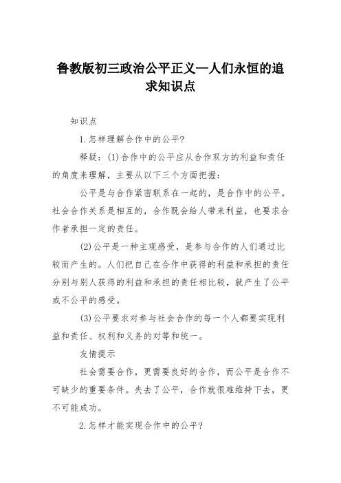 鲁教版初三政治公平正义—人们永恒的追求知识点