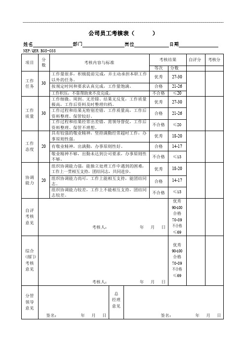 (完整word版)公司员工考核表(