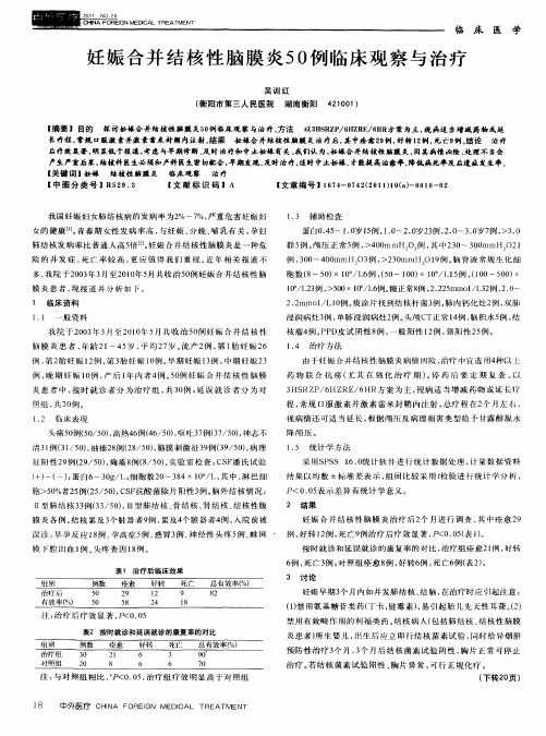 妊娠合并结核性脑膜炎50例临床观察与治疗
