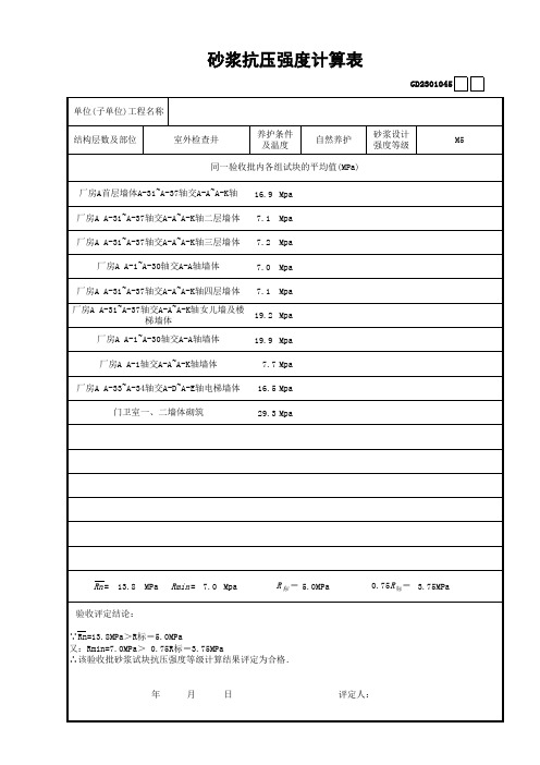 砂浆抗压强度计算表(自动计算)