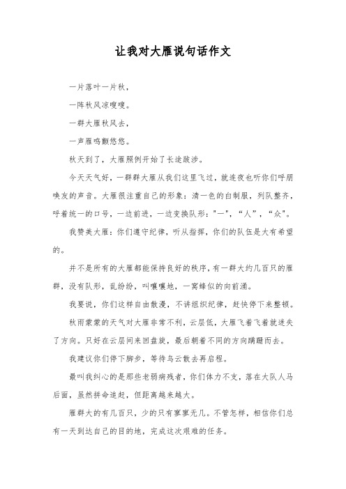 让我对大雁说句话作文