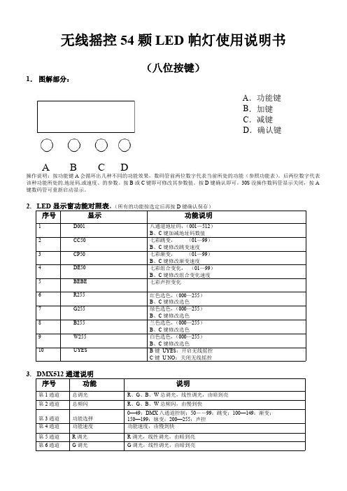 火亮舞台灯光无线遥控54颗LED帕灯说明书(8位按键)
