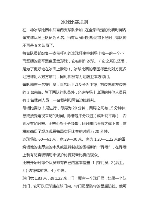 冰球比赛规则及技术要求