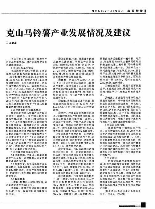 克山马铃薯产业发展情况及建议