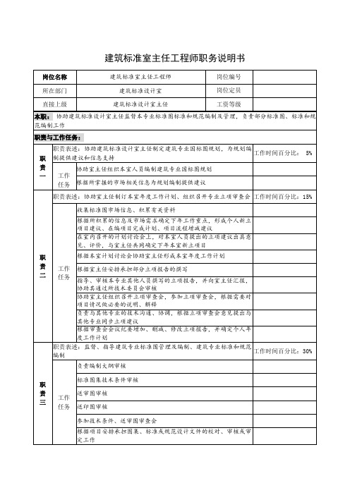 建筑标准室主任工程师职务说明书