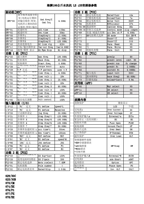 海狮100公斤水洗机 LS iS5变频器参数水洗机变频器参数