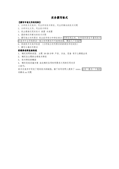 专利申请撰写思路和答复审查格式