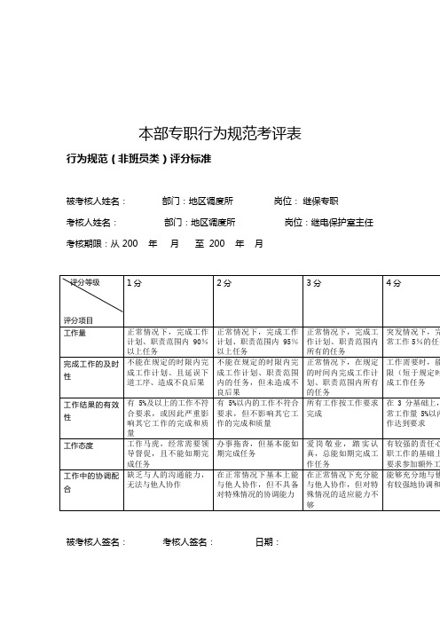 继保专职行为规范考评表格