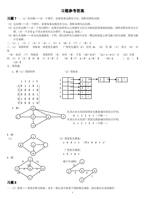 数据结构习题参考答案7-9