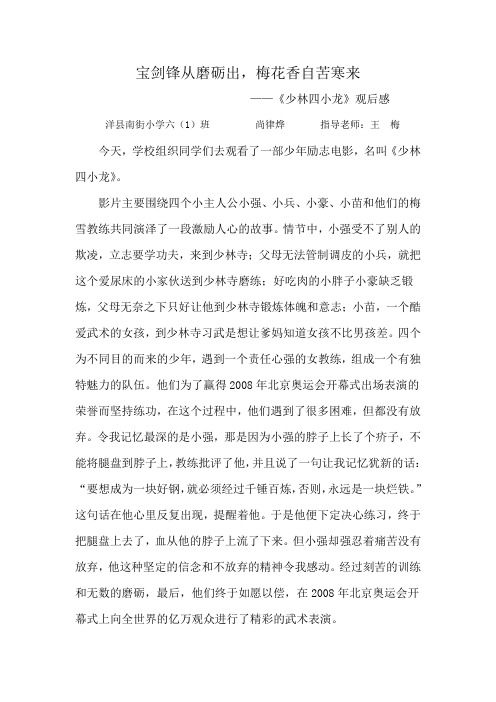 《少林四小龙》观后感  南街小学六(1)班 尚律烨