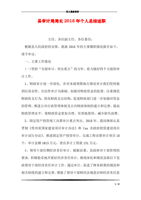 县审计局局长2018年个人总结述职