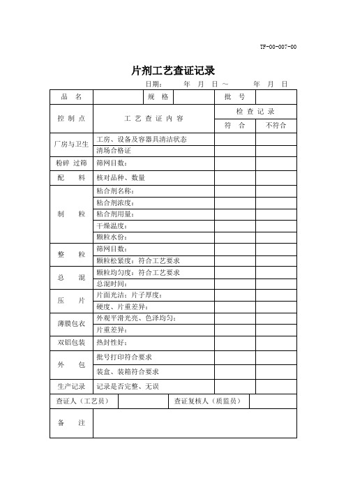 片剂工艺查证记录(技术科).doc