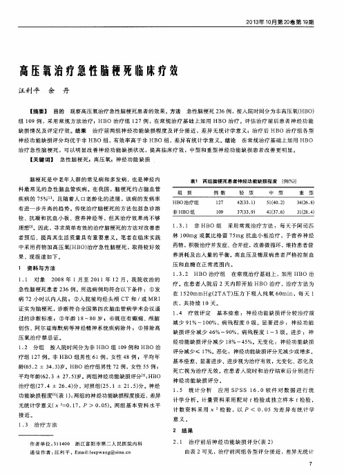 高压氧治疗急性脑梗死临床疗效