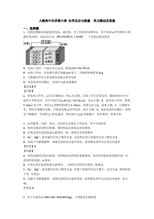 人教高中化学第六章 化学反应与能量  单元测试及答案