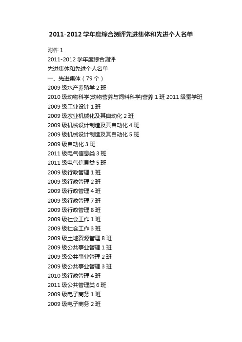 2011-2012学年度综合测评先进集体和先进个人名单