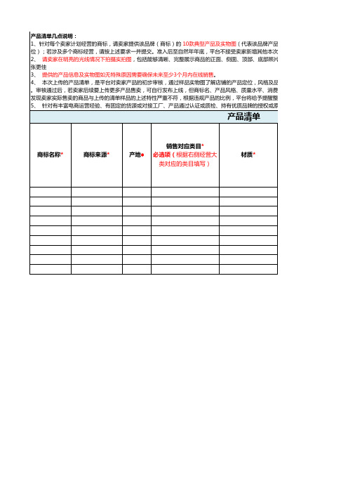 Aliexpress全球速卖通箱包鞋类目招商准入产品清单模板
