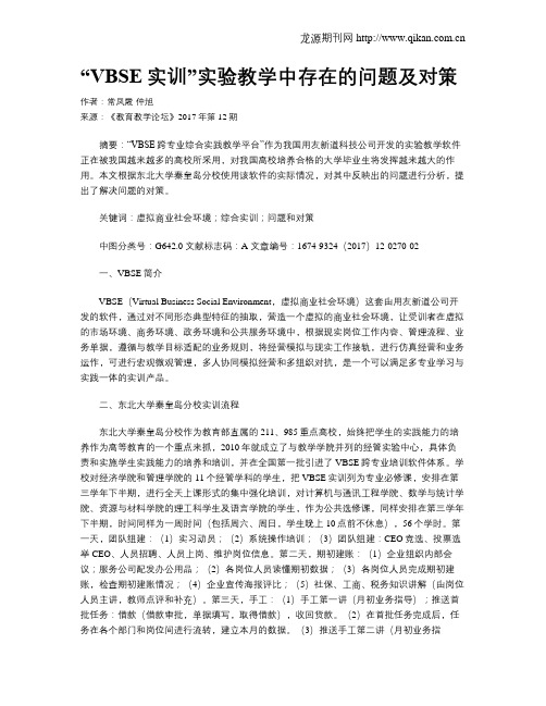 “VBSE实训”实验教学中存在的问题及对策