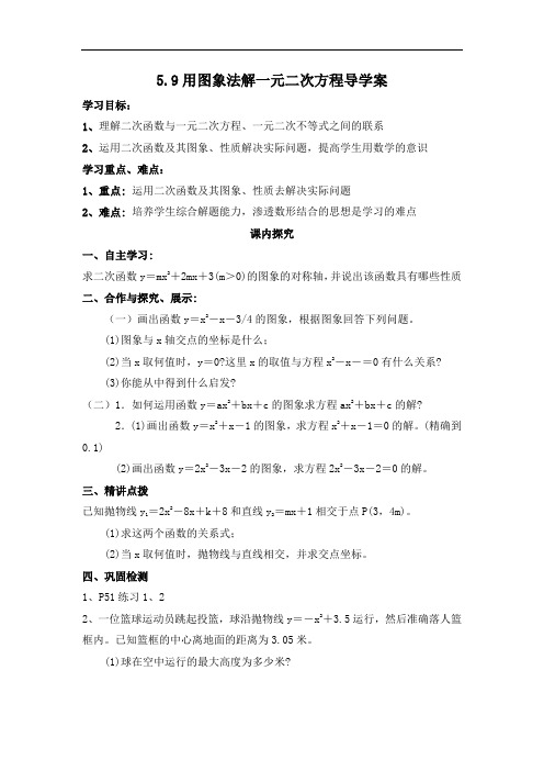 初中数学九年级《5.9用图象法解一元二次方程》导学案
