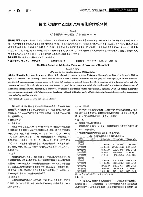 替比夫定治疗乙型肝炎肝硬化的疗效分析