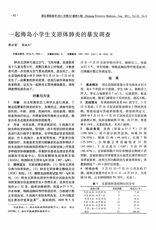 一起海岛小学生支原体肺炎的暴发调查